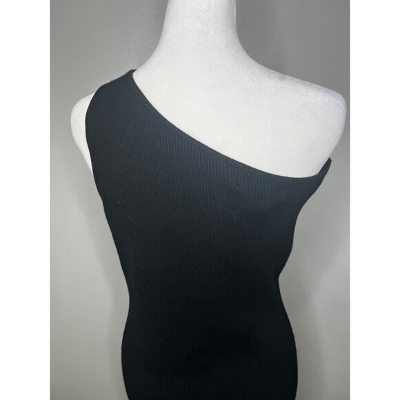 House Of Harlow 1960 Revolve Black Ribbed Knit One Shoulder Mini Dress Medium - Picture 4 of 12